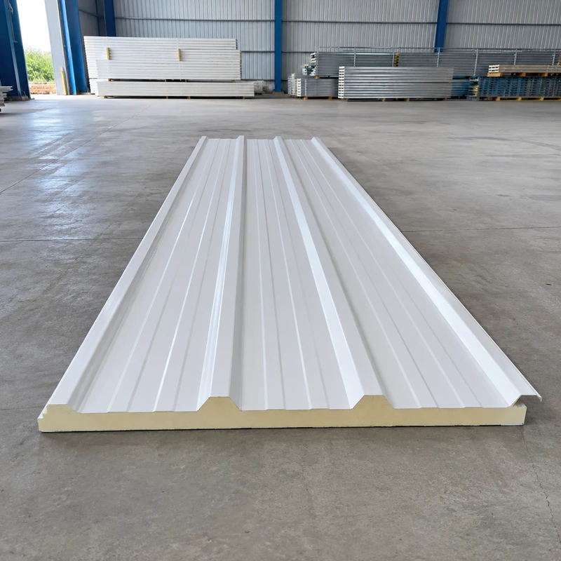 White 50 mm PUF roof panel on an industrial building floor