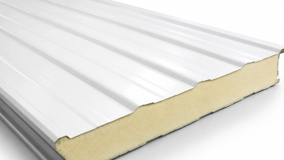 30 mm PUF sandwich panel, studio shot Studio product shot of a 30 mm PUF sandwich panel