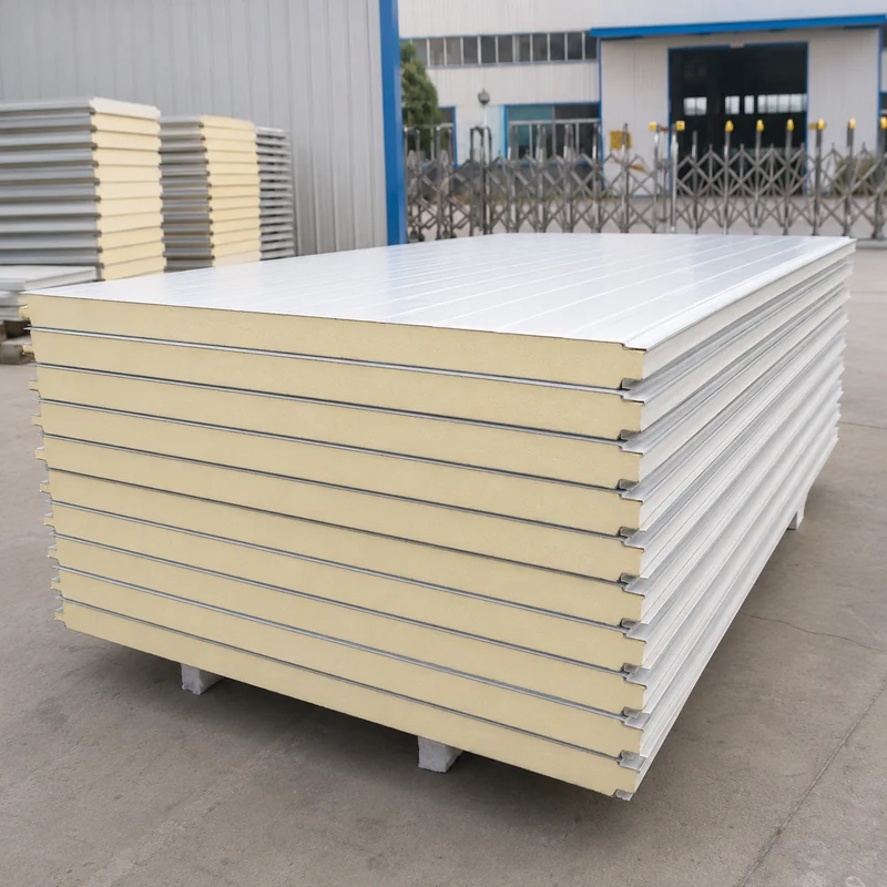 30 mm PUF wall panel stacked in the yard, showing a standard RAL shade
