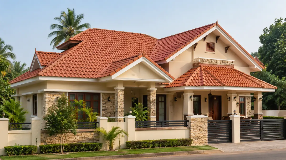 Tile profile metal roofing sheet on a residential villa Tile profile metal roofing sheet on a residential villa