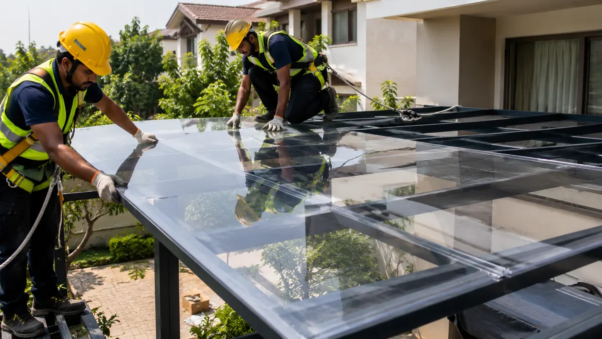 Installing solid polycarbonate roofing sheets on a pergola