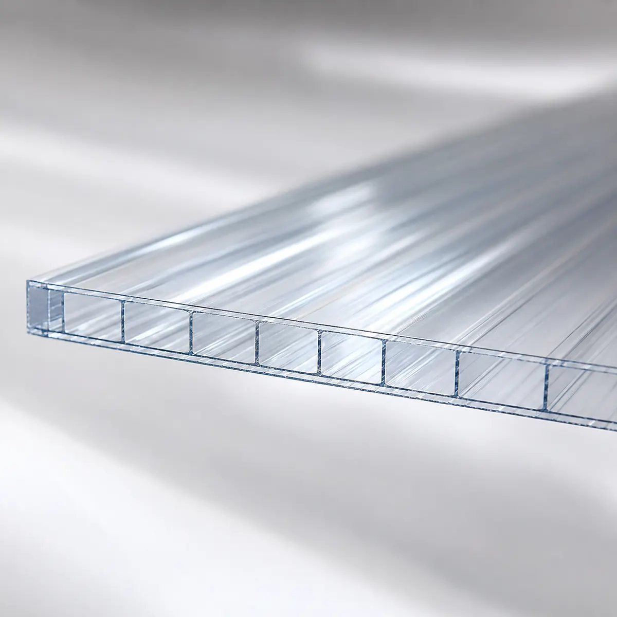 Multiwall polycarbonate roofing sheet flutes close-up