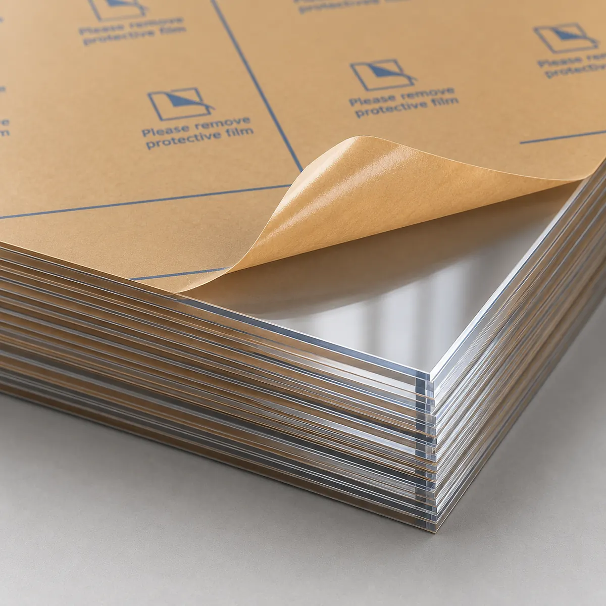 Stack of UV-coated polycarbonate roofing sheets with masking film