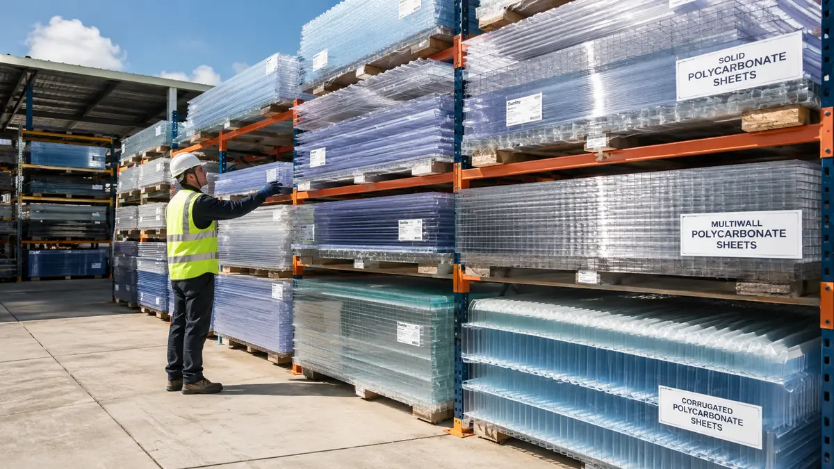 Polycarbonate roofing sheet types stocked at SAMAN supply yard