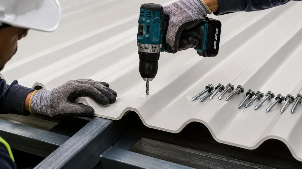 Pre-drilling an oversized fixing hole in a uPVC roofing sheet Pre-drilling an oversized fixing hole in a uPVC roofing sheet