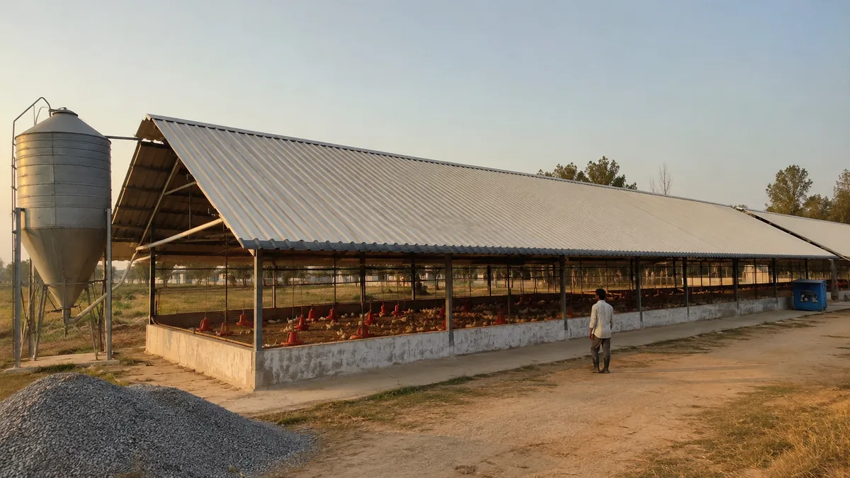 Poultry farm shed roofed with corrugated uPVC sheets Poultry farm shed roofed with corrugated uPVC sheets