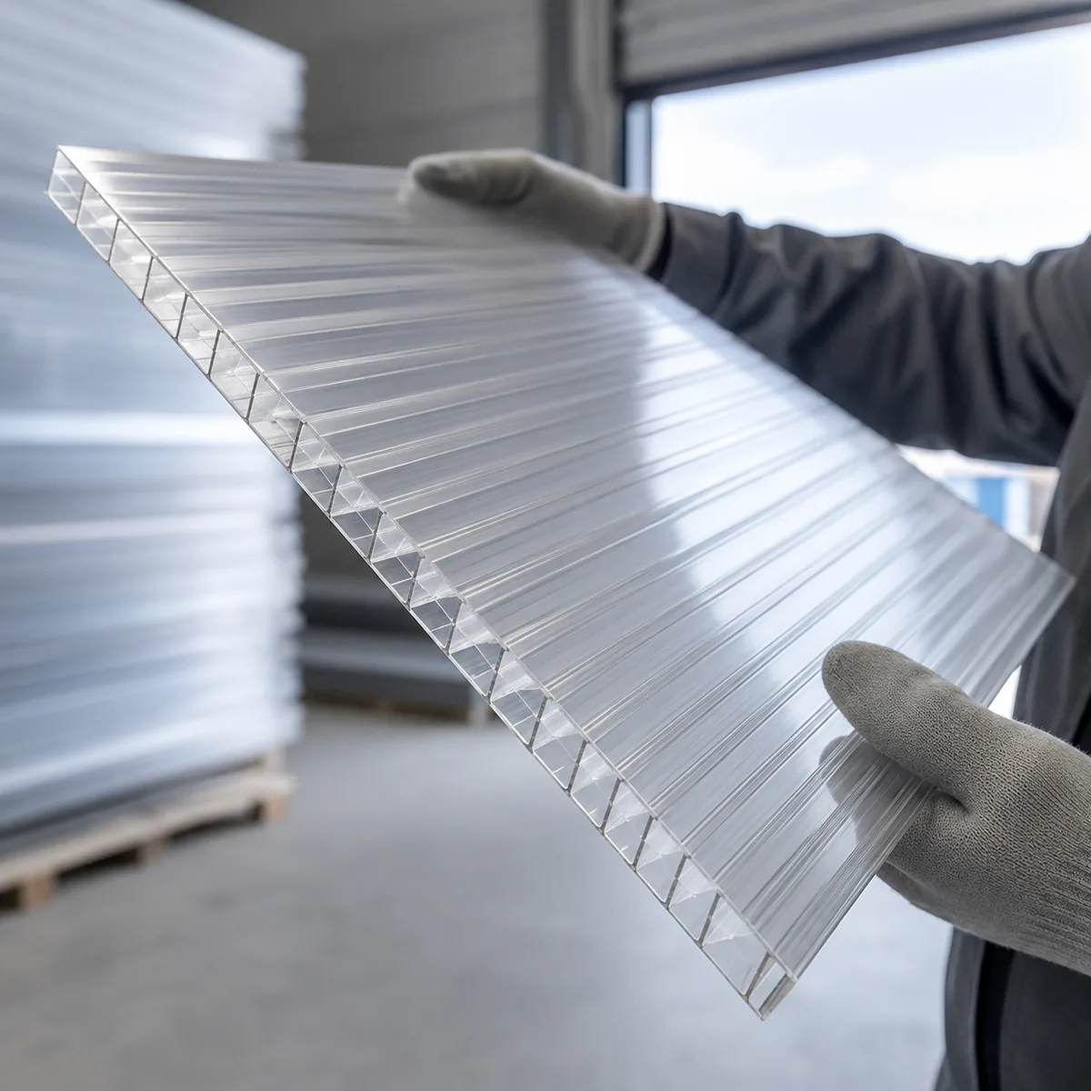 Multiwall polycarbonate roofing sheet showing transparency Multiwall polycarbonate roofing sheet showing transparency
