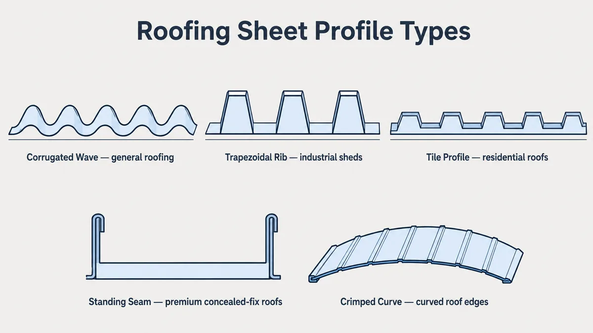 Roofing sheet profile types diagram Roofing sheet profile types diagram