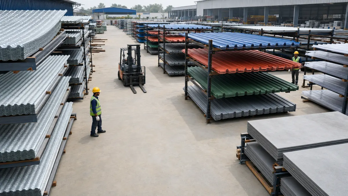 All roofing sheet types stocked at SAMAN supply yard in India All roofing sheet types stocked at SAMAN supply yard in India