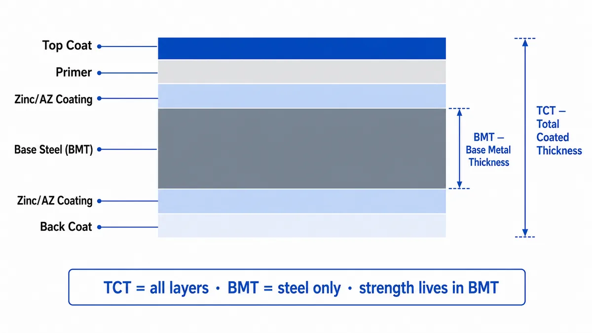 TCT vs BMT roofing sheet thickness diagram TCT vs BMT roofing sheet thickness diagram