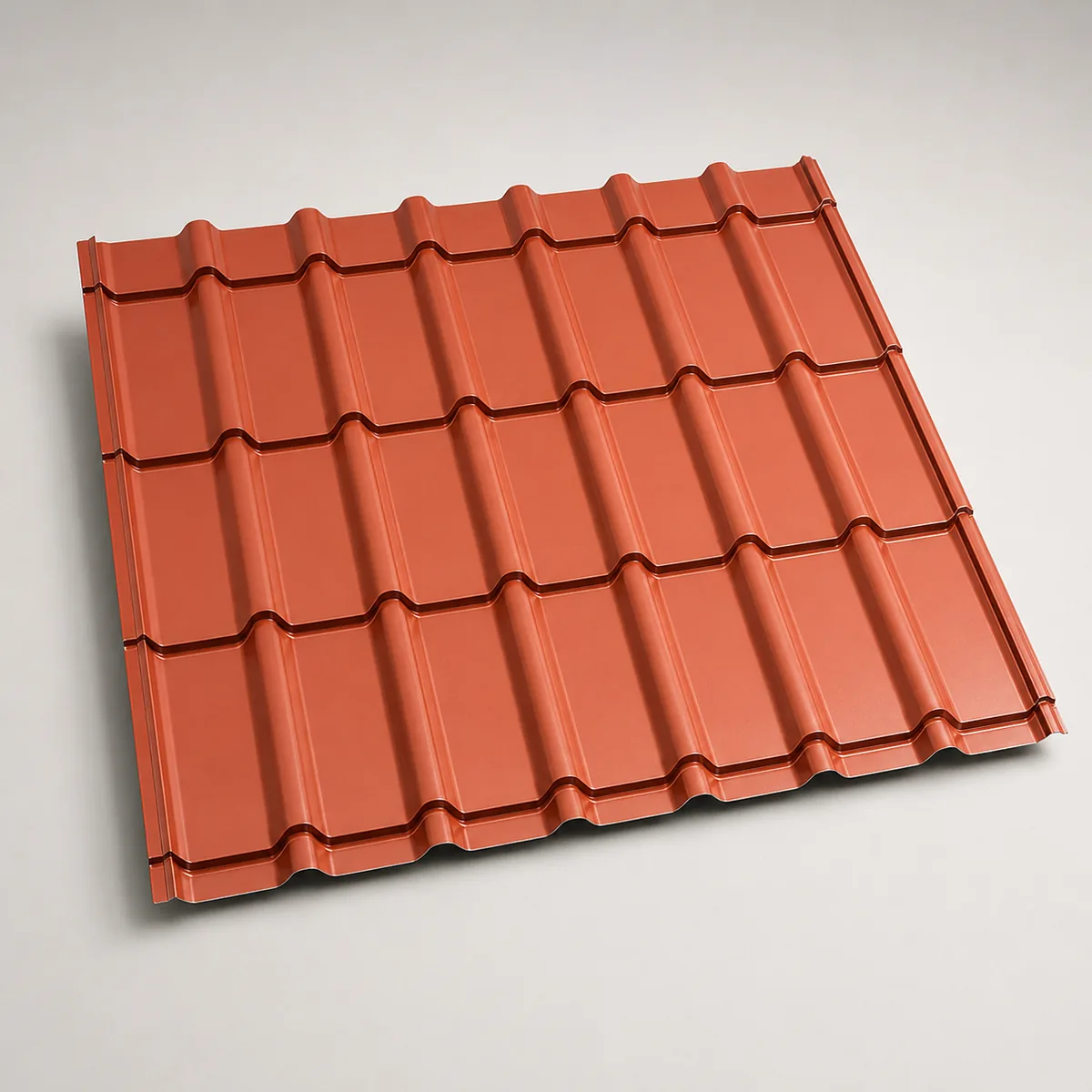 Tile profile colour-coated roofing sheet in terracotta red Tile profile colour-coated roofing sheet in terracotta red