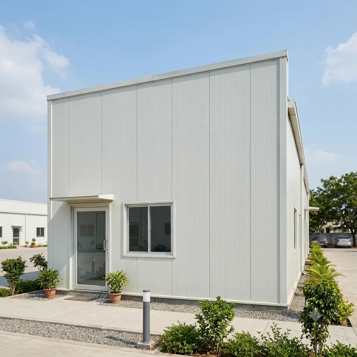 Insulated sandwich panel walls installed on a light commercial building Insulated sandwich panel walls installed on a light commercial building