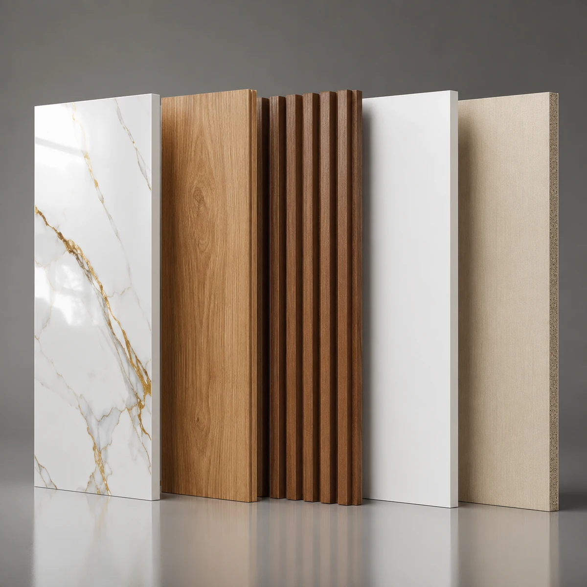 Five wall sheet types compared — UV marble, PVC panel, fluted louver, foam board and WPC Five wall sheet types compared — UV marble, PVC panel, fluted louver, foam board and WPC