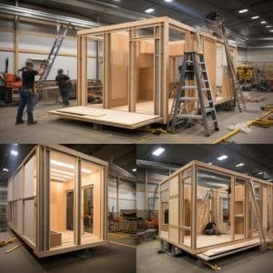 showing the assembly of a porta cabin
