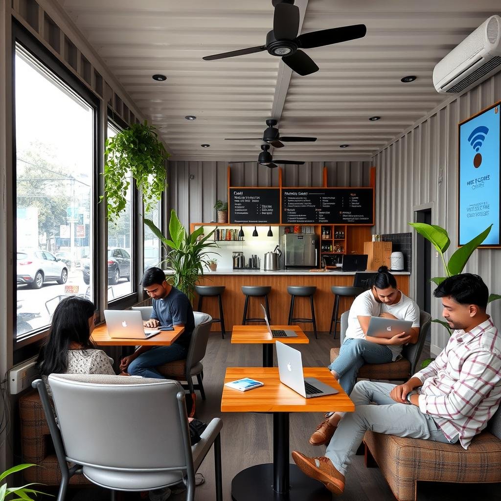 A container cafe serving as a co-working space on Sohna Road Gurgaon A container cafe serving as a co-working space on Sohna Road Gurgaon