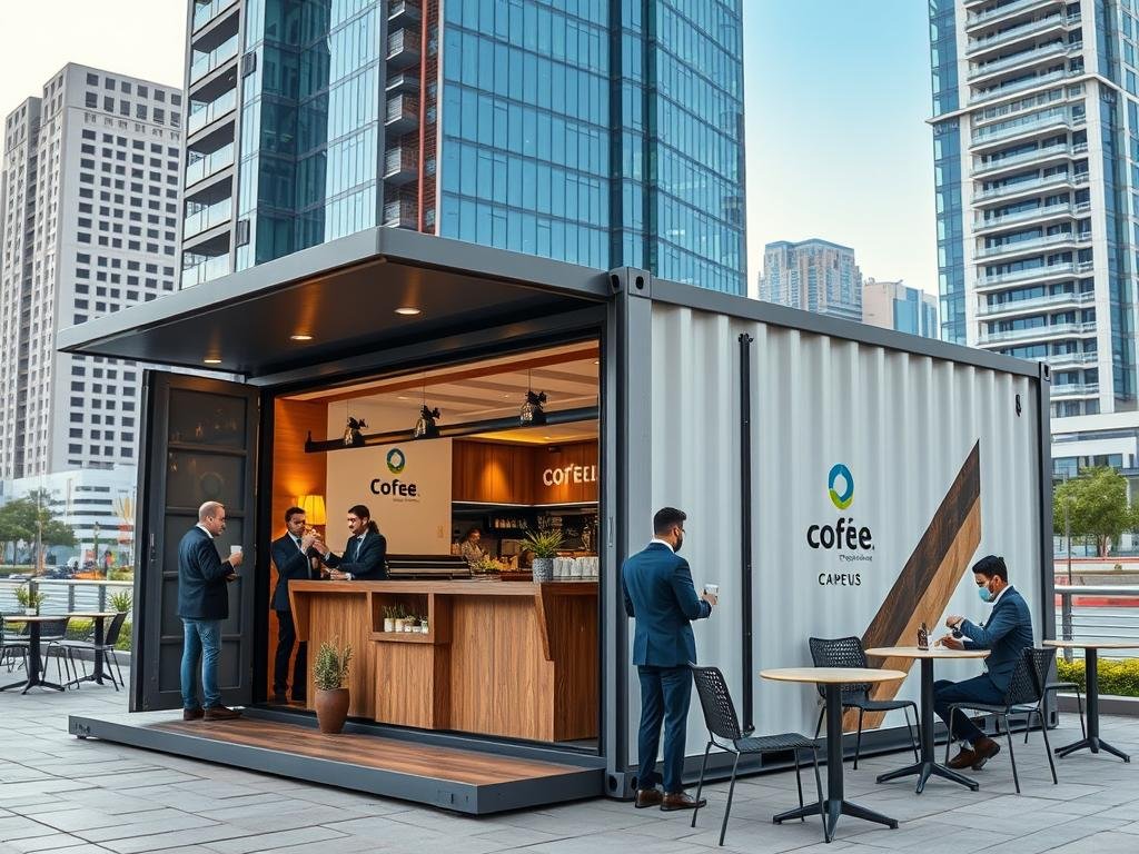 A container cafe serving as a corporate campus coffee point in Cyber City A container cafe serving as a corporate campus coffee point in Cyber City