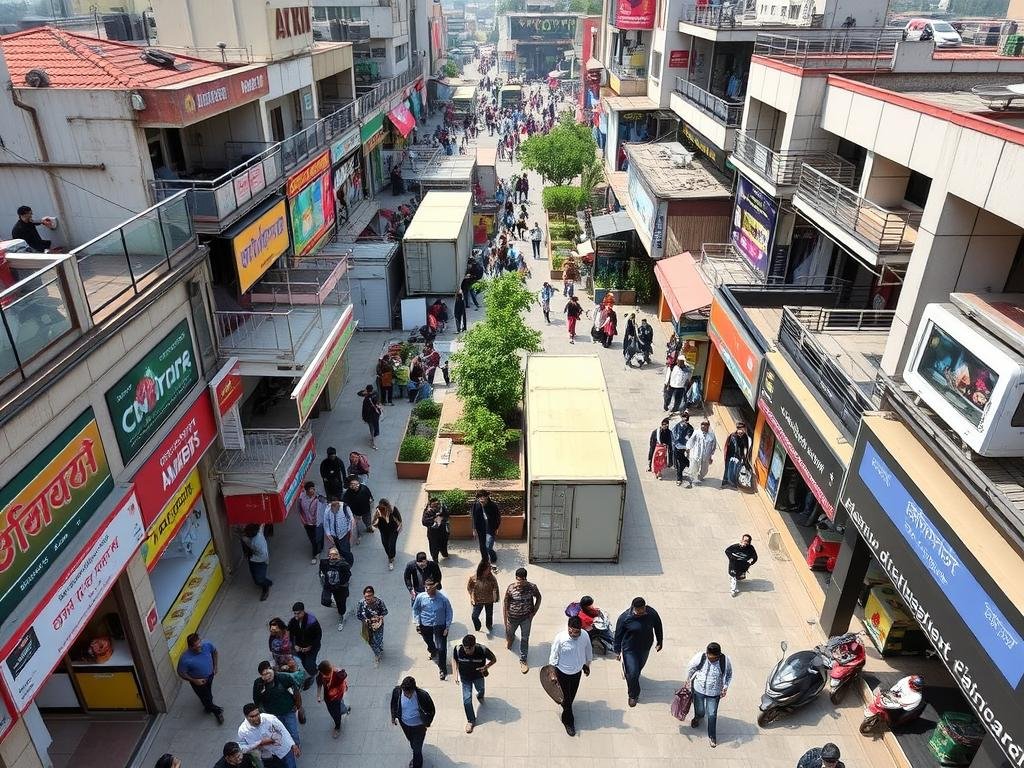 Busy commercial area in Janakpuri District Center with high foot traffic Busy commercial area in Janakpuri District Center with high foot traffic