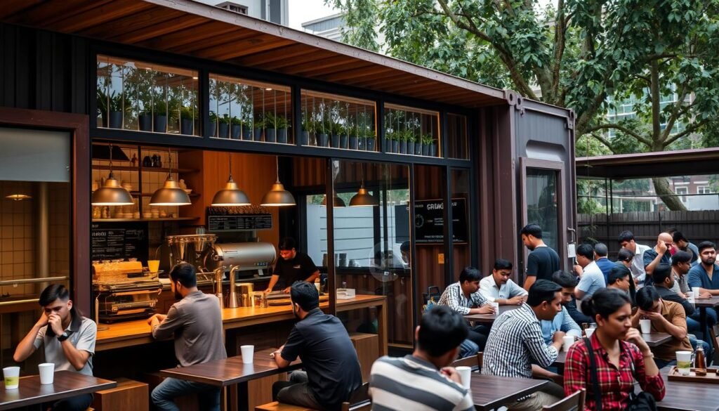Busy container cafe with customers in Greater Kailash Busy container cafe with customers in Greater Kailash