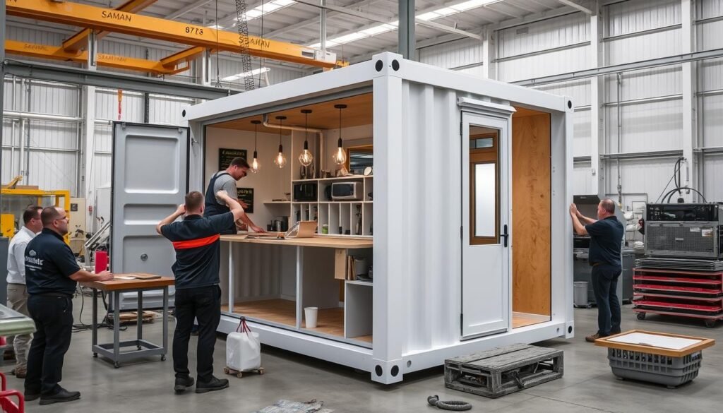 Container cafe being fabricated at SAMAN's manufacturing facility Container cafe being fabricated at SAMAN's manufacturing facility