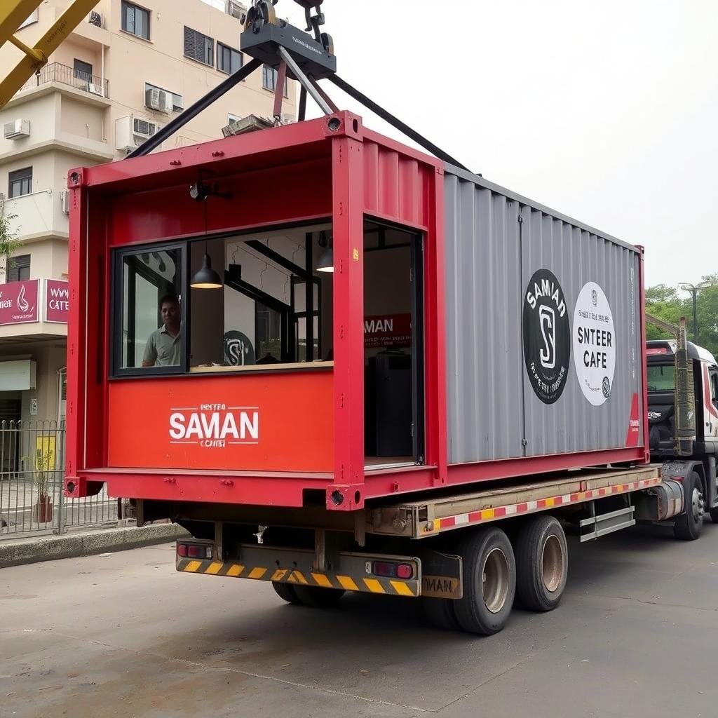 Container cafe being relocated to a new location in Central Delhi Container cafe being relocated to a new location in Central Delhi
