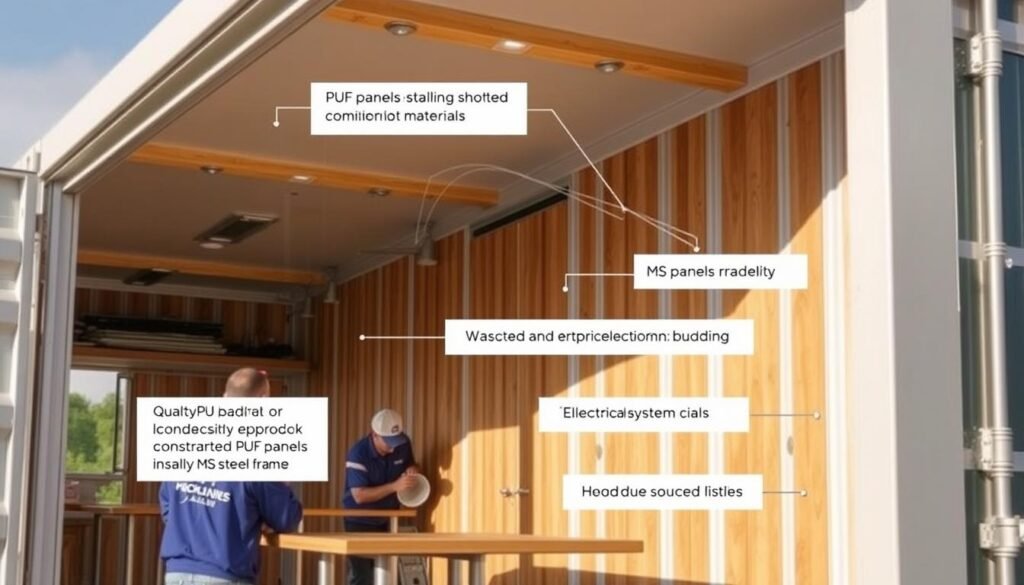 Container cafe construction showing high-quality materials and craftsmanship Container cafe construction showing high-quality materials and craftsmanship