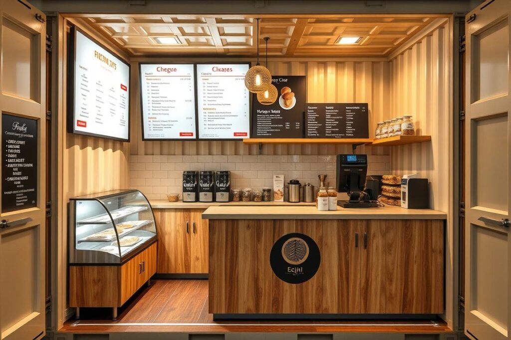 Container cafe customer service area with display counters in Greater Noida Container cafe customer service area with display counters in Greater Noida