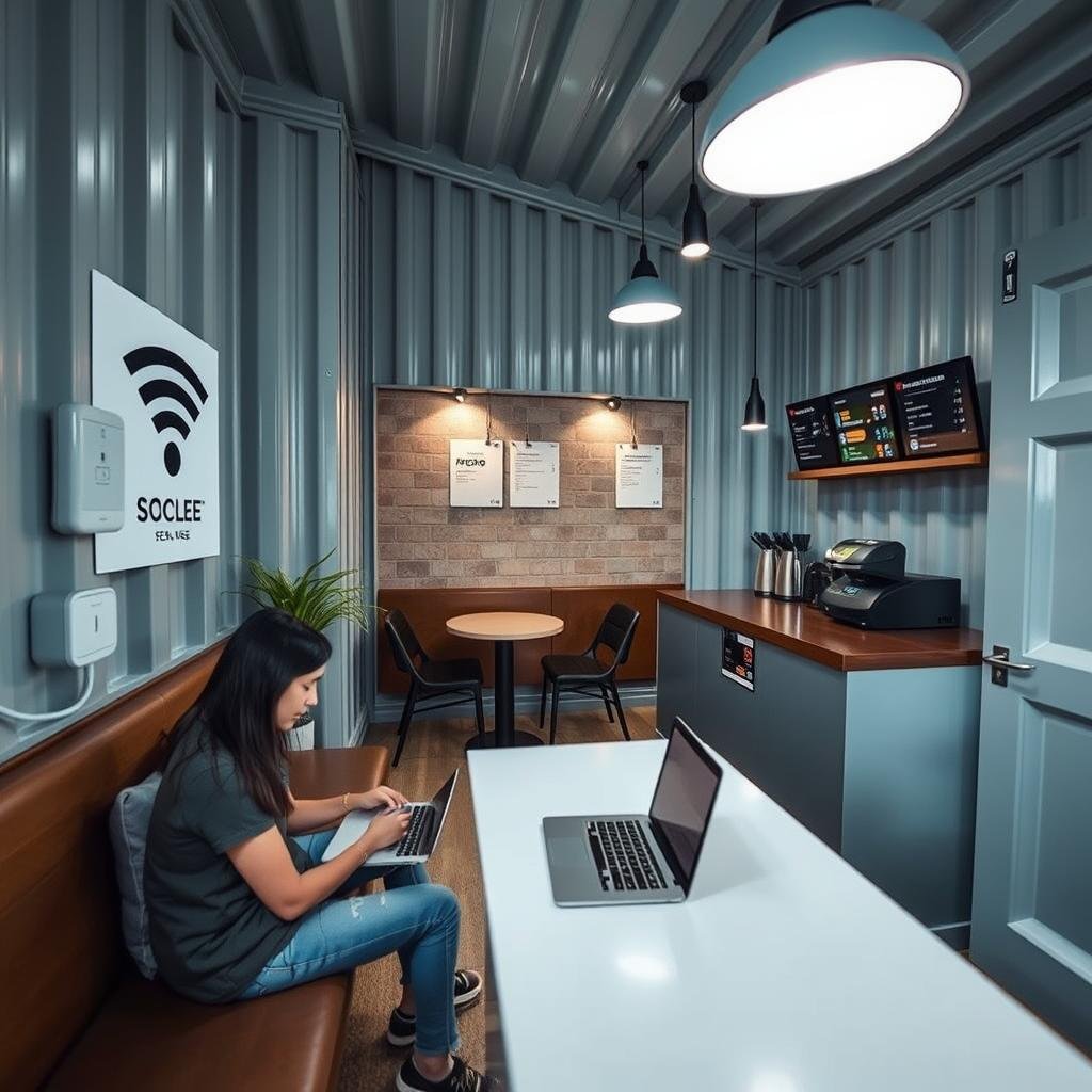 Container cafe designed for IT parks in Sector 62, Noida with workspace elements Container cafe designed for IT parks in Sector 62, Noida with workspace elements