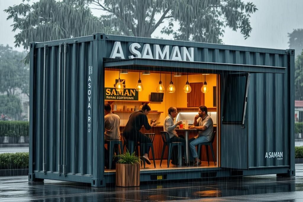 Container cafe during monsoon season in South Delhi Container cafe during monsoon season in South Delhi