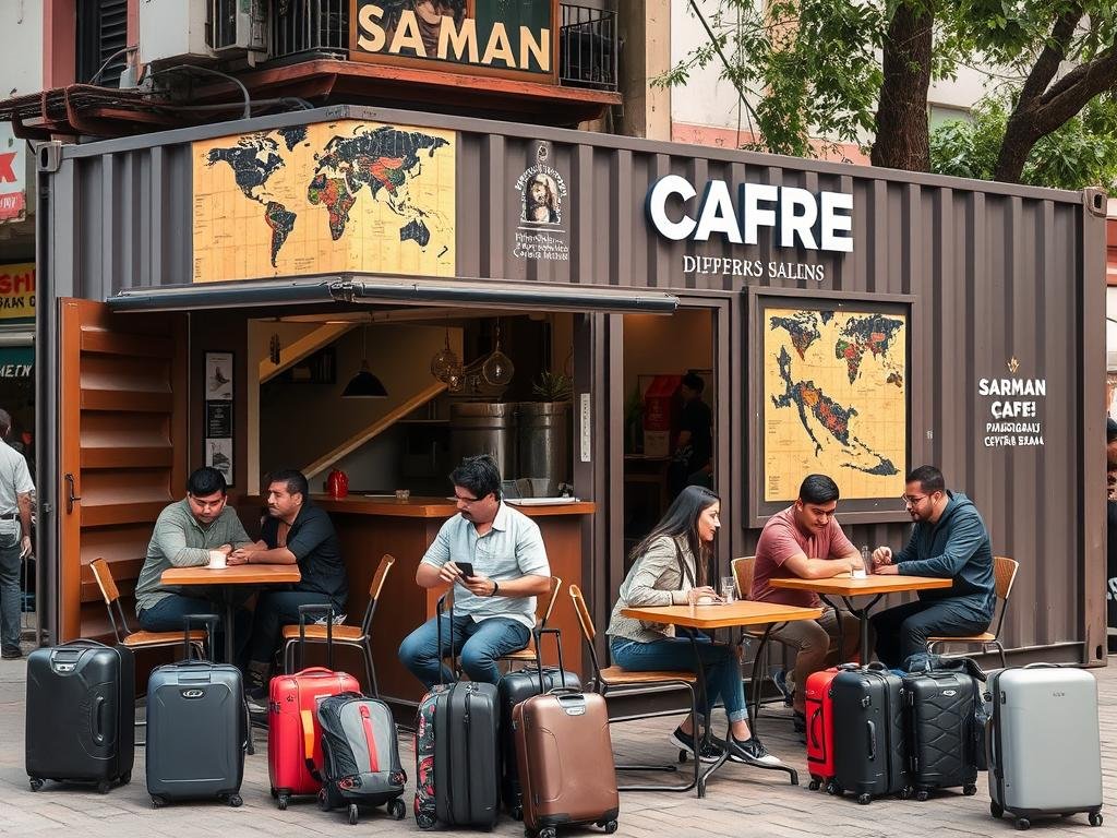 Container cafe in Paharganj serving international tourists and travelers Container cafe in Paharganj serving international tourists and travelers