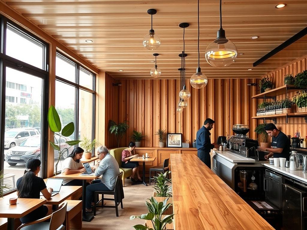 Container cafe in Saket with modern interior design Container cafe in Saket with modern interior design