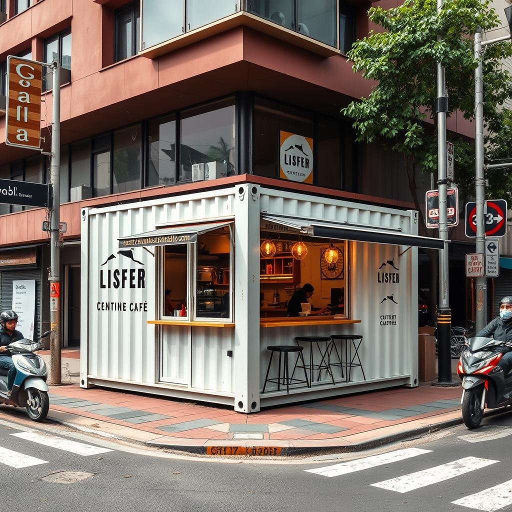 Container cafe positioned at a busy street corner in Central Delhi Container cafe positioned at a busy street corner in Central Delhi