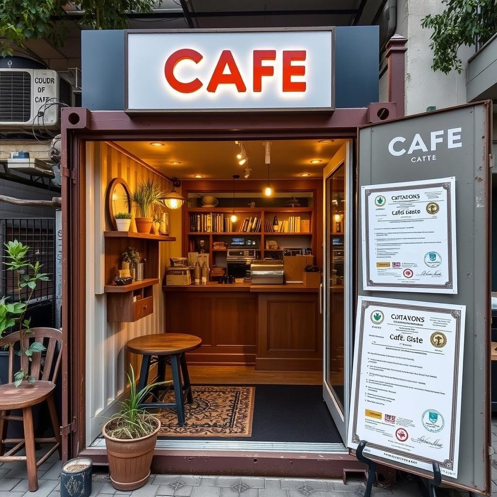Container cafe with proper permit documentation displayed in Central Delhi Container cafe with proper permit documentation displayed in Central Delhi