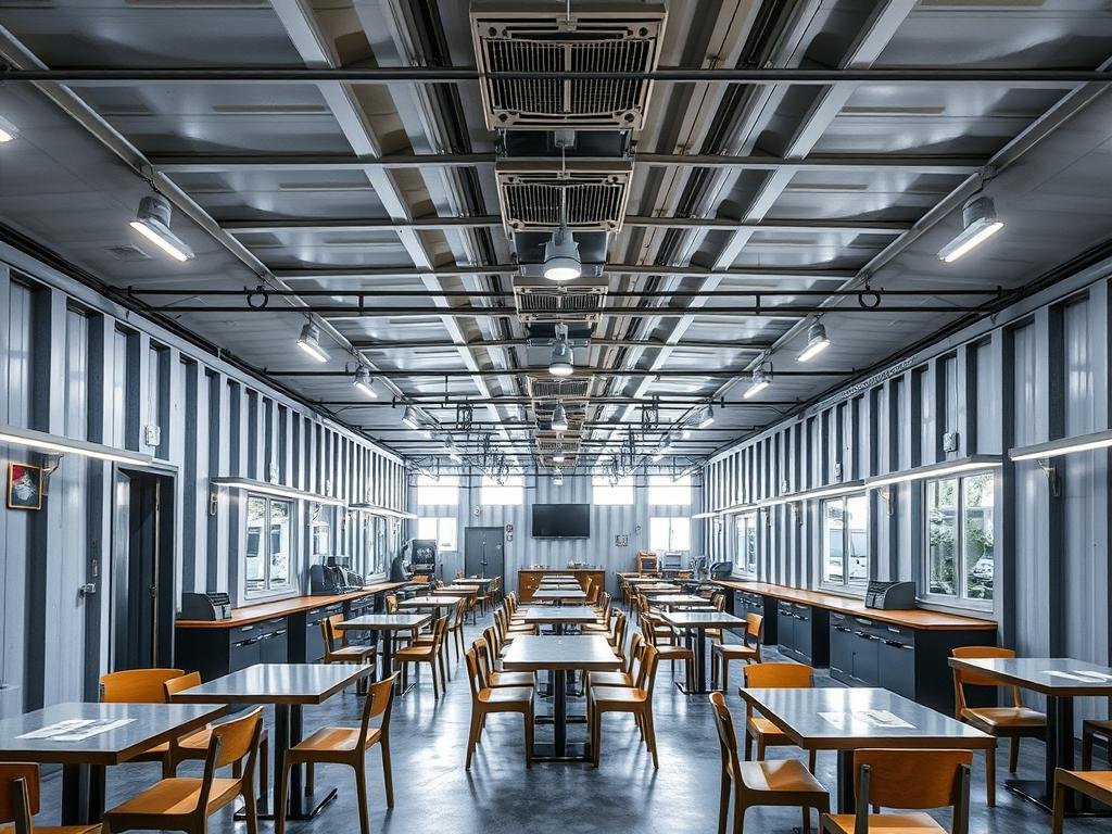 Factory staff canteen built from container modules in Greater Noida Factory staff canteen built from container modules in Greater Noida