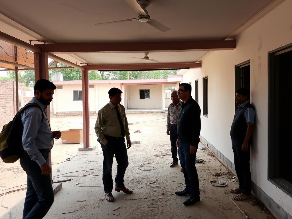 Final inspection of a newly installed labour colony in Mayur Vihar Final inspection of a newly installed labour colony in Mayur Vihar
