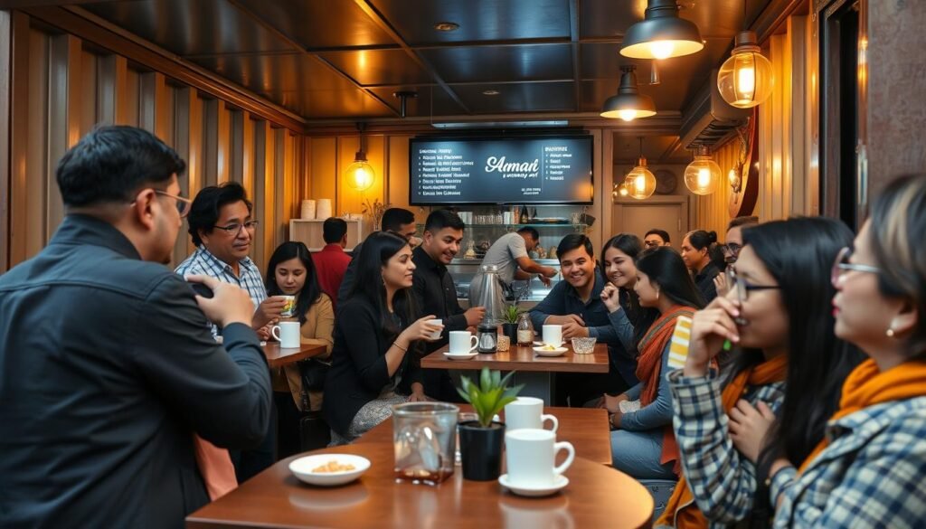 Happy customers enjoying a newly opened container cafe in Central Delhi Happy customers enjoying a newly opened container cafe in Central Delhi