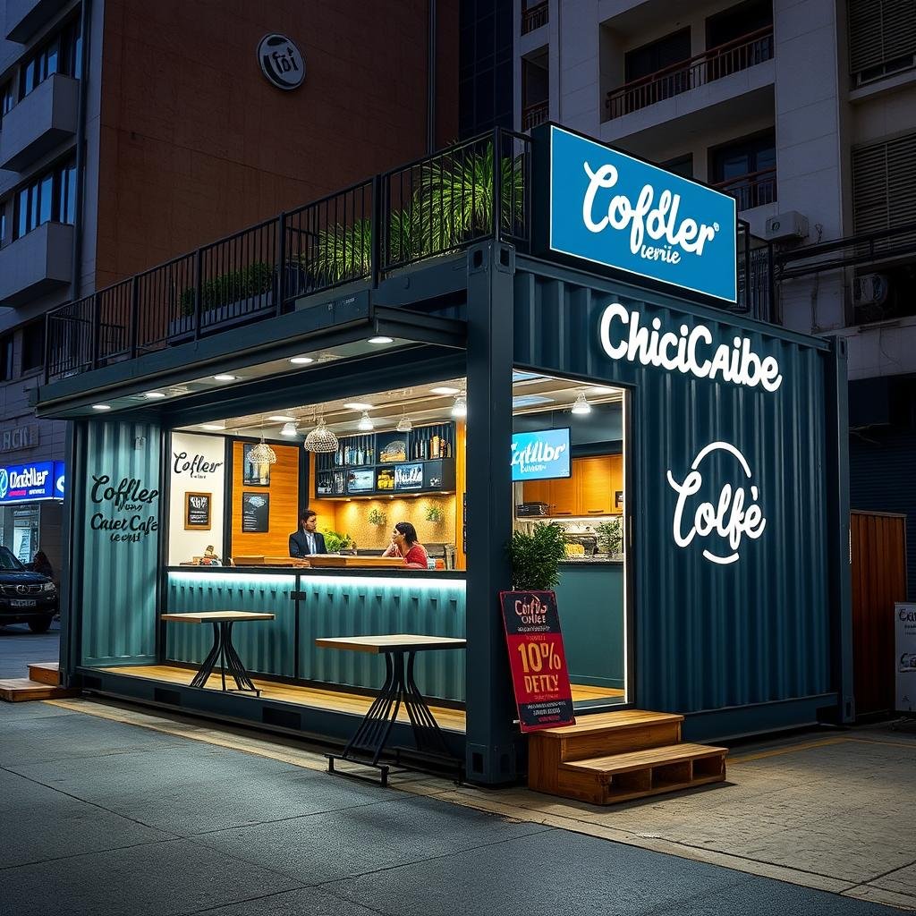Highly customized container cafe with distinctive brand identity in Delhi Highly customized container cafe with distinctive brand identity in Delhi