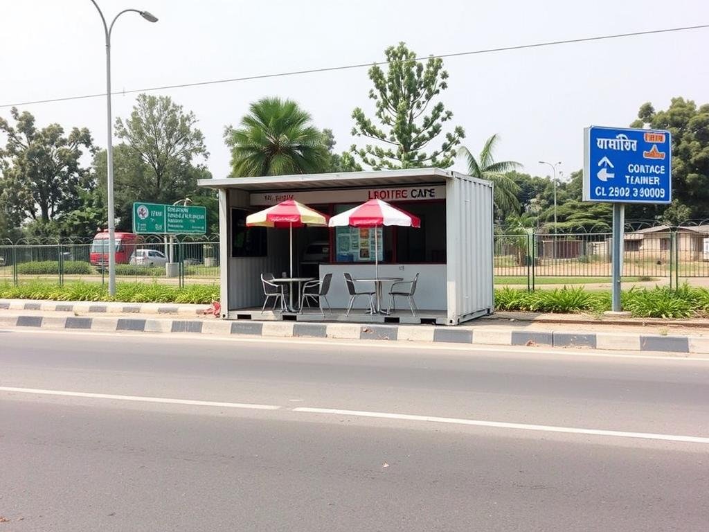 Highway-facing container cafe rest stop in Gamma sector of Greater Noida Highway-facing container cafe rest stop in Gamma sector of Greater Noida