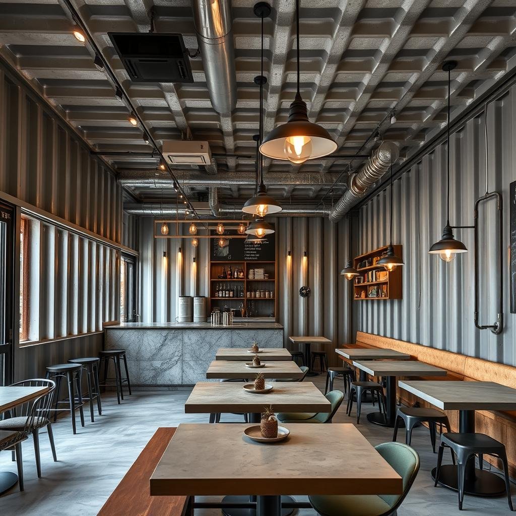 Industrial-chic interior of a container cafe in DLF Cyber City Industrial-chic interior of a container cafe in DLF Cyber City