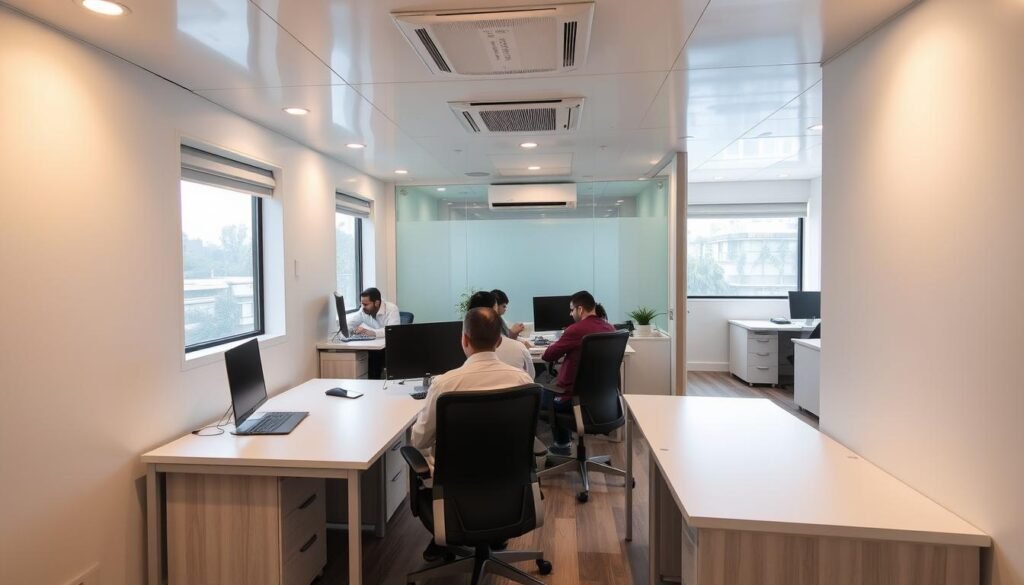Interior of a modern portable office cabin in West Delhi Interior of a modern portable office cabin in West Delhi