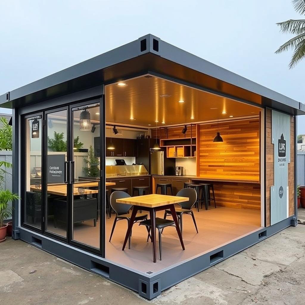 L-shaped dual container cafe setup in Dwarka with extended seating area L-shaped dual container cafe setup in Dwarka with extended seating area