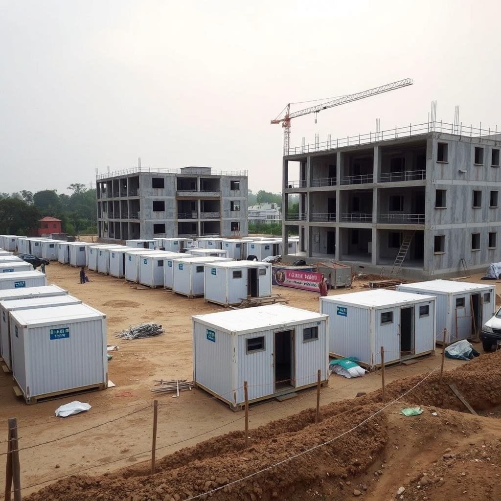 Labour colony at school construction site in East Delhi Labour colony at school construction site in East Delhi