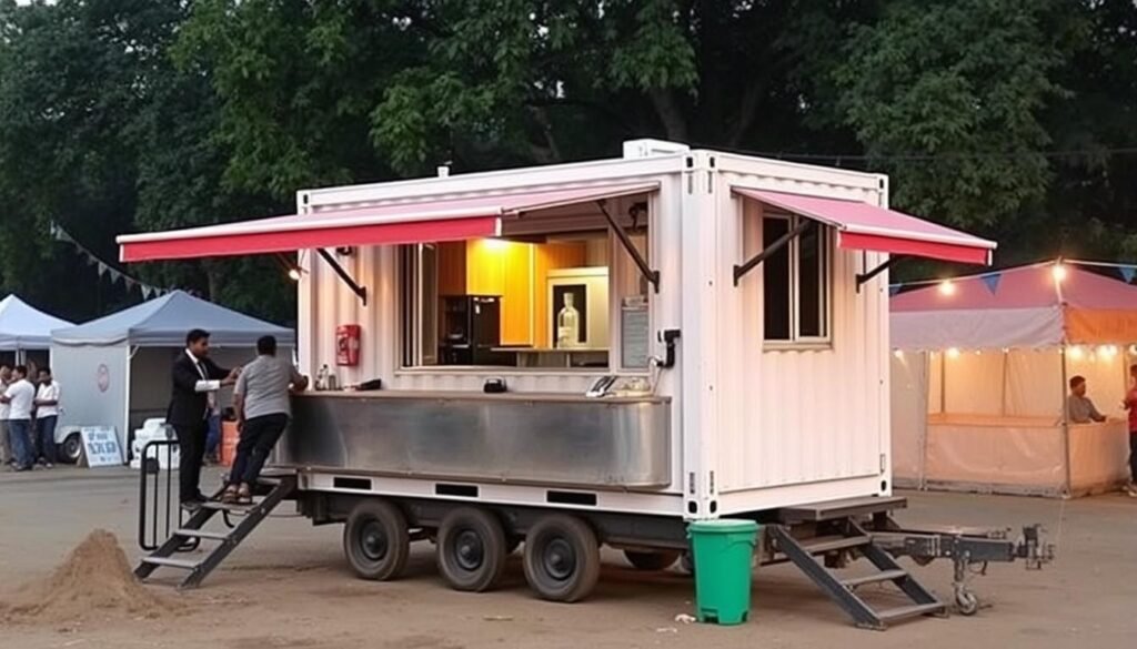 Mobile container cafe being positioned at an event in North Delhi Mobile container cafe being positioned at an event in North Delhi