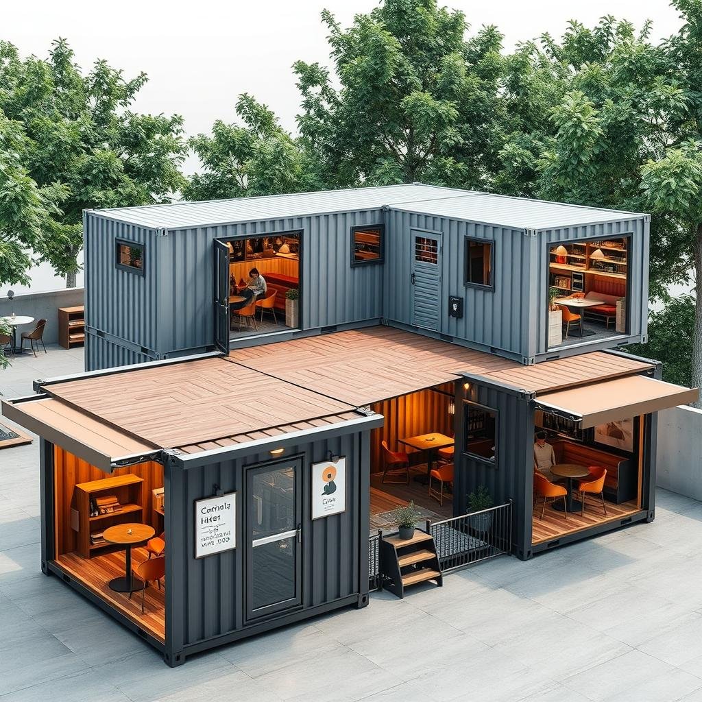Multi-container cafe complex creating a larger establishment in Central Delhi Multi-container cafe complex creating a larger establishment in Central Delhi