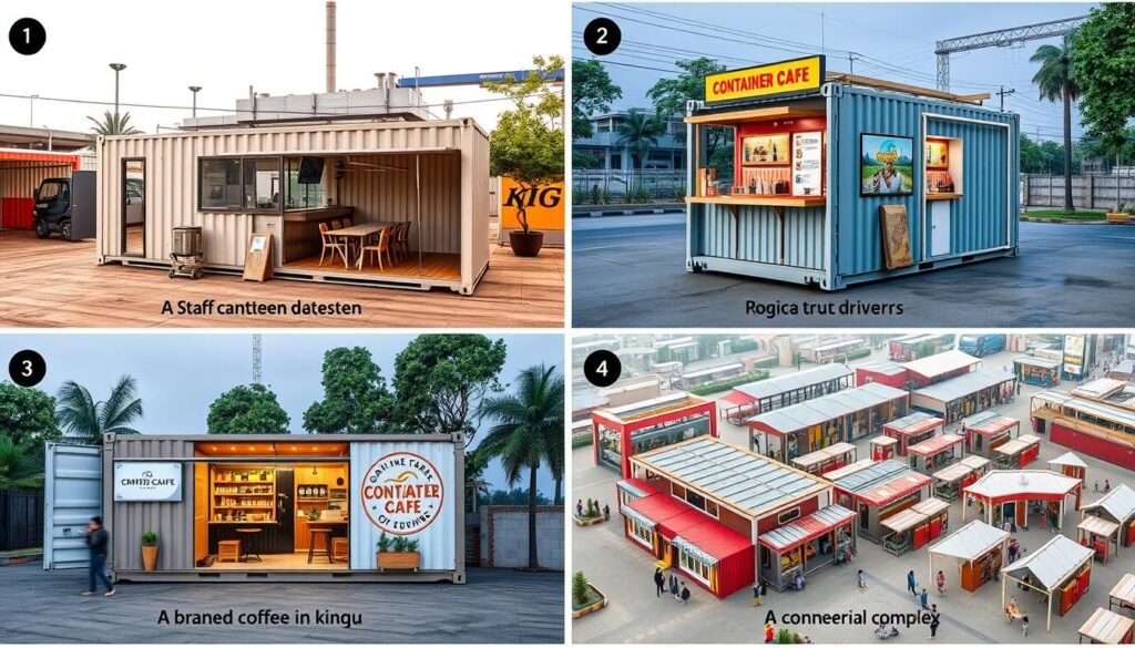 Multiple container cafe implementations across Greater Noida's industrial sectors Multiple container cafe implementations across Greater Noida's industrial sectors
