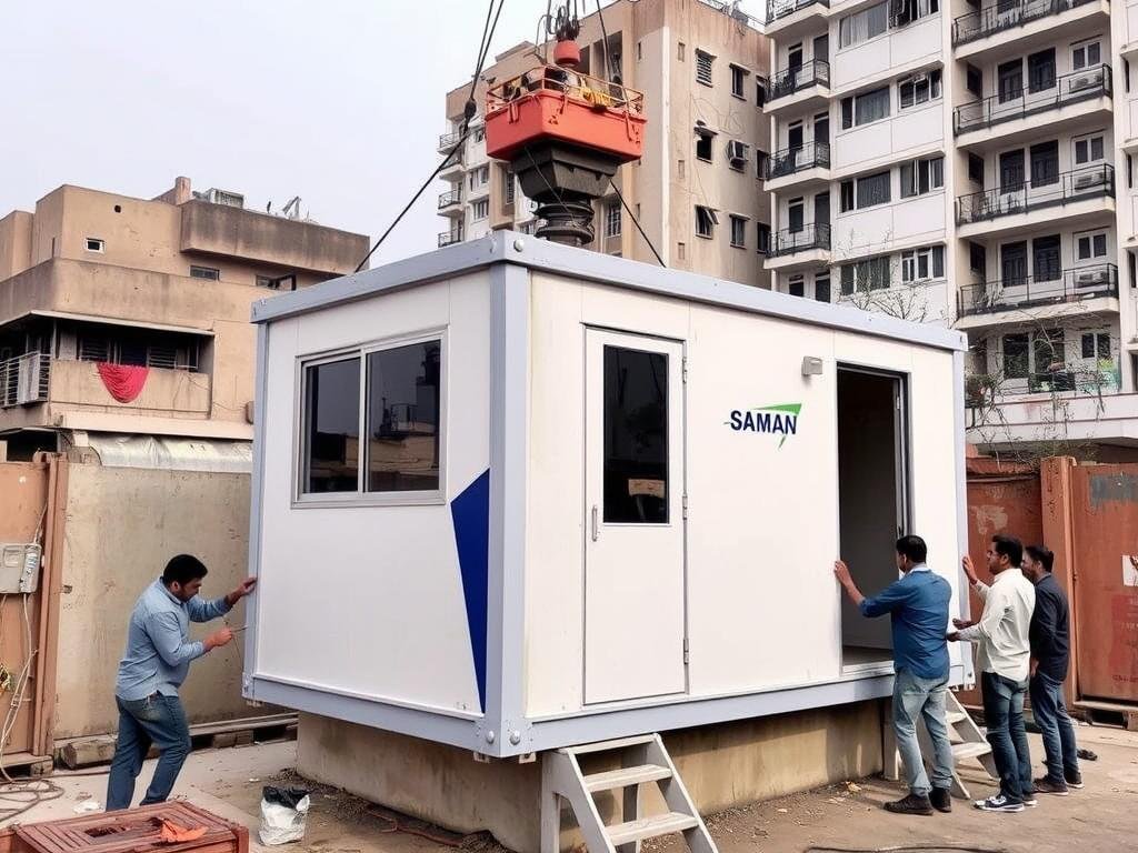 Portable office cabin being installed in Rajouri Garden Portable office cabin being installed in Rajouri Garden