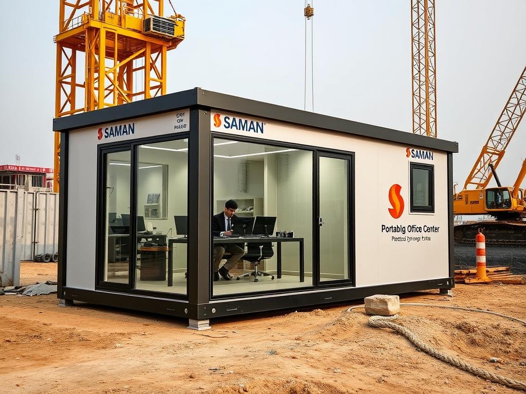 Portable office cabin serving as construction command center in Beta Sector, Greater Noida Portable office cabin serving as construction command center in Beta Sector, Greater Noida