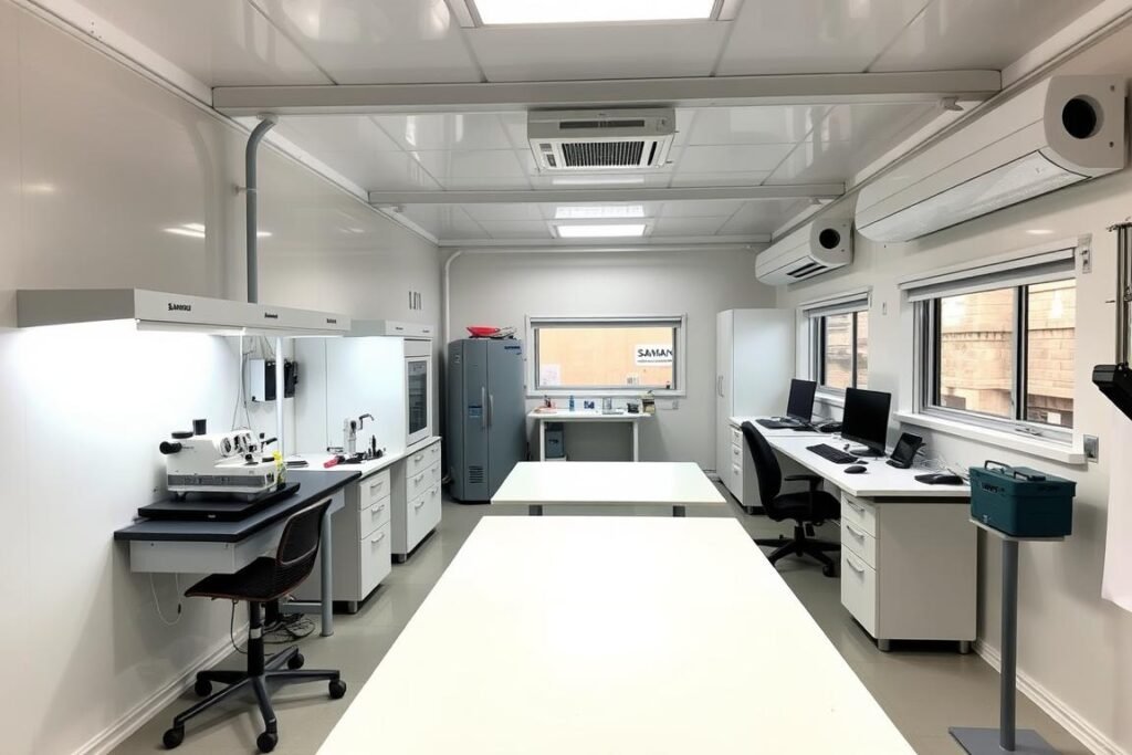 Quality assurance laboratory setup in portable cabin for Greater Noida factories Quality assurance laboratory setup in portable cabin for Greater Noida factories