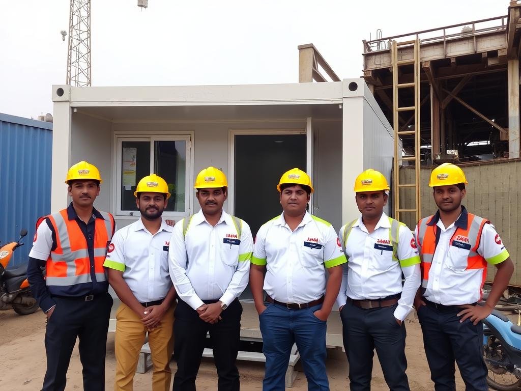 SAMAN Portable office cabin installation team at an industrial site in Greater Noida SAMAN Portable office cabin installation team at an industrial site in Greater Noida