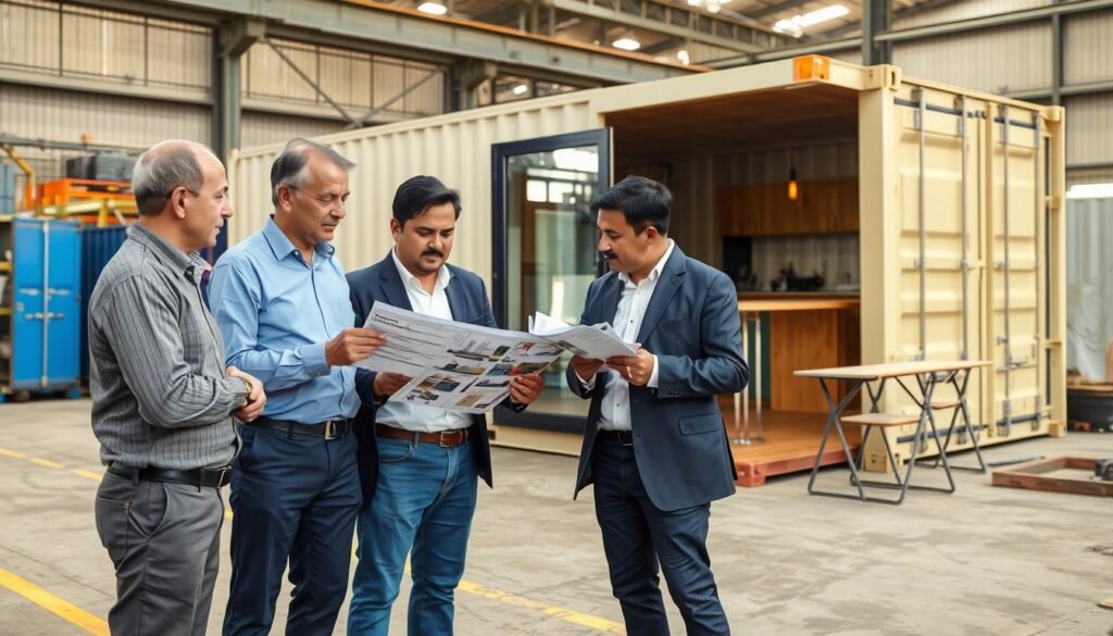 SAMAN Portable team consulting with client on container cafe project in Greater Noida SAMAN Portable team consulting with client on container cafe project in Greater Noida