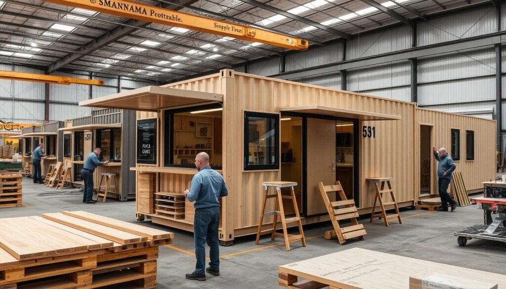 SAMAN Portable's container cafe manufacturing facility showing quality construction SAMAN Portable's container cafe manufacturing facility showing quality construction